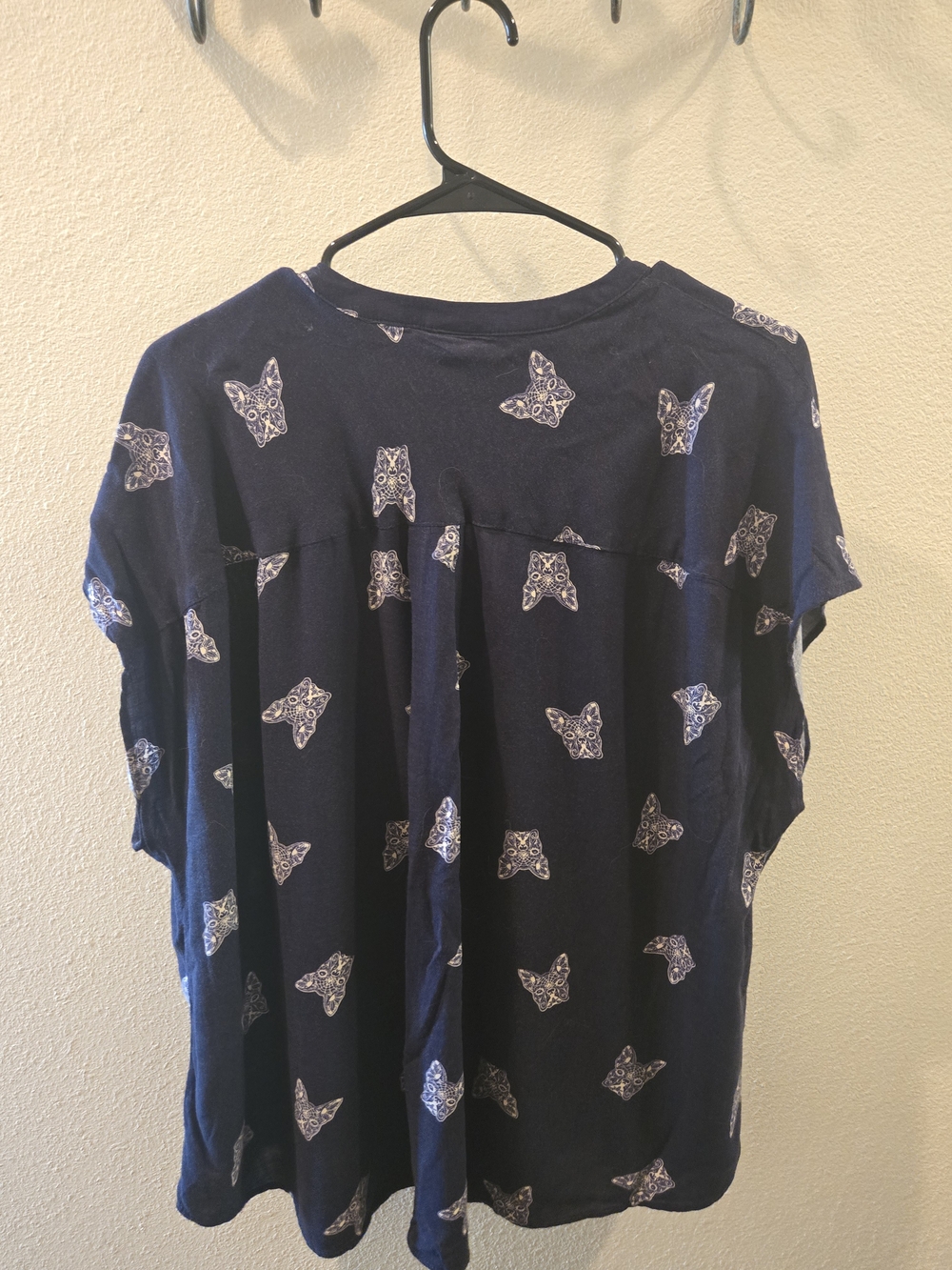 torrid Navy Button-Front Shirt with Off White Bulldog print - Picture 2 of 6